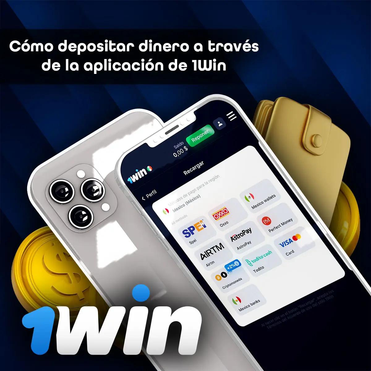 Opciones de pago en la app 1Win