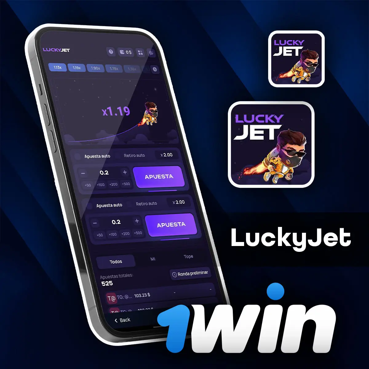 Jugar en Lucky Jet Casino en línea en 1win aplicación móvil